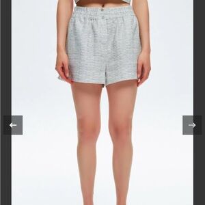 adL For Art Linen Shorts High Waisted Striped Gray Medium Coastal Chic Minimal